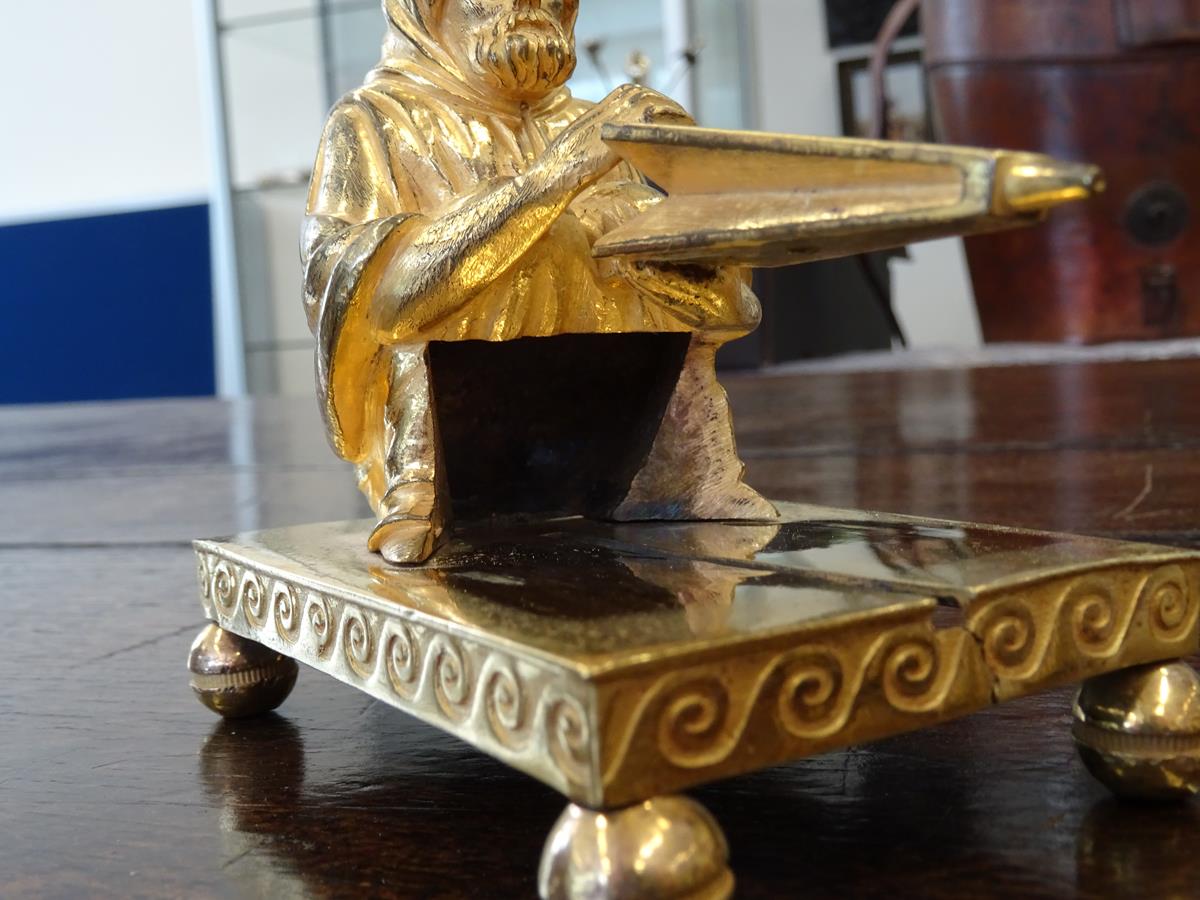 A Regency gilt bronze perfume burner attributed to Vulliamy & Son, modelled with a cloaked bearded - Image 10 of 11