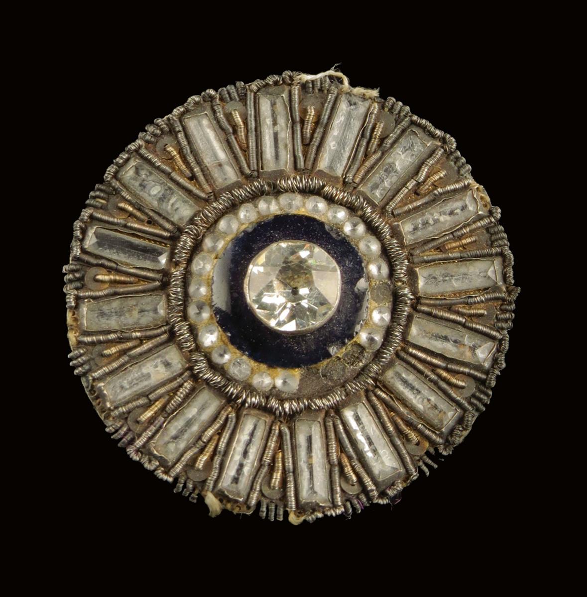 A set of five Louis XVI metal thread and glass buttons, each centred with a paste gemstone, 3.8cm