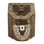 λ An Edwardian tortoiseshell and silver mounted tea caddy, in the form of a knife box, hallmarked