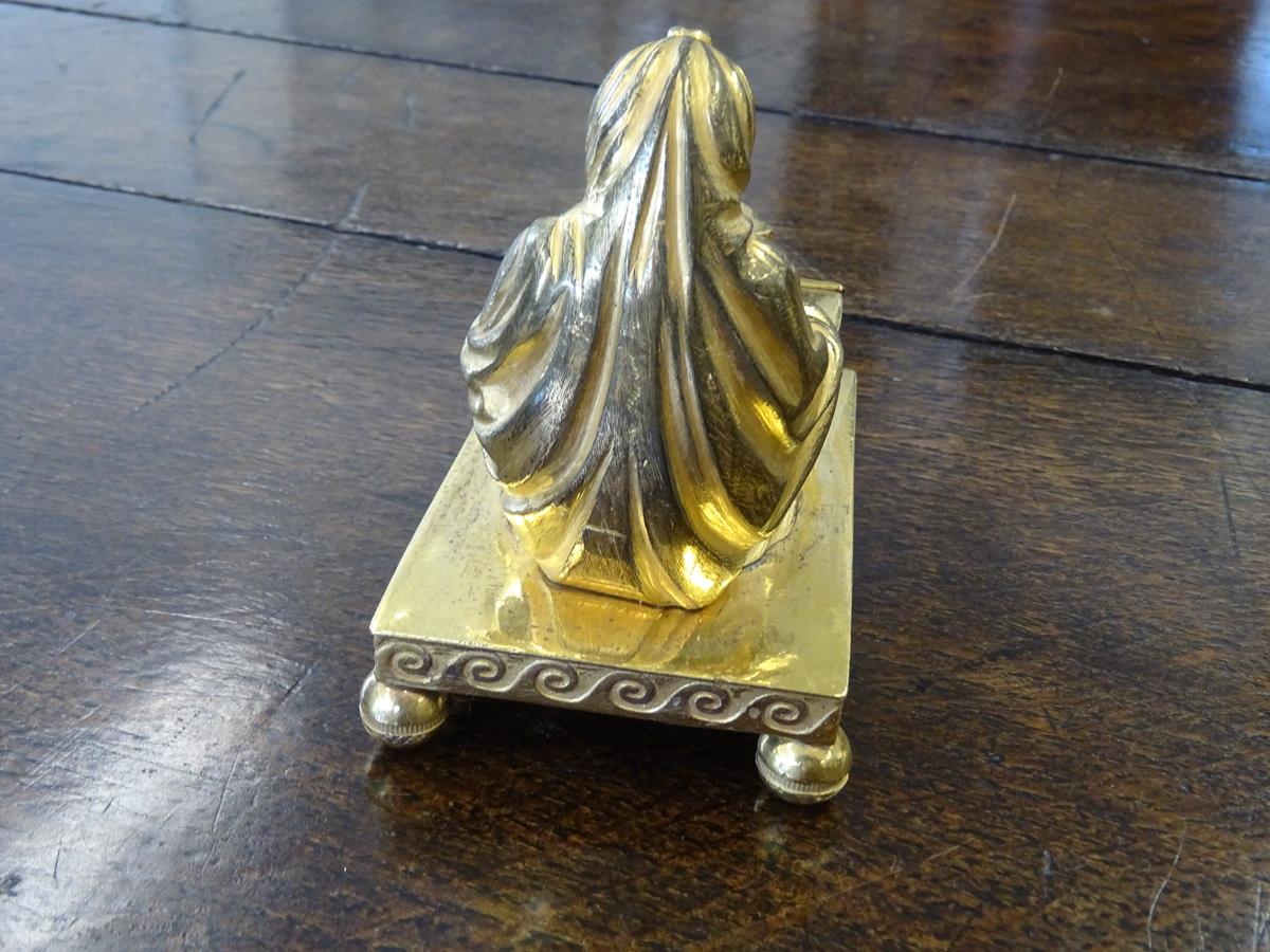 A Regency gilt bronze perfume burner attributed to Vulliamy & Son, modelled with a cloaked bearded - Image 4 of 11