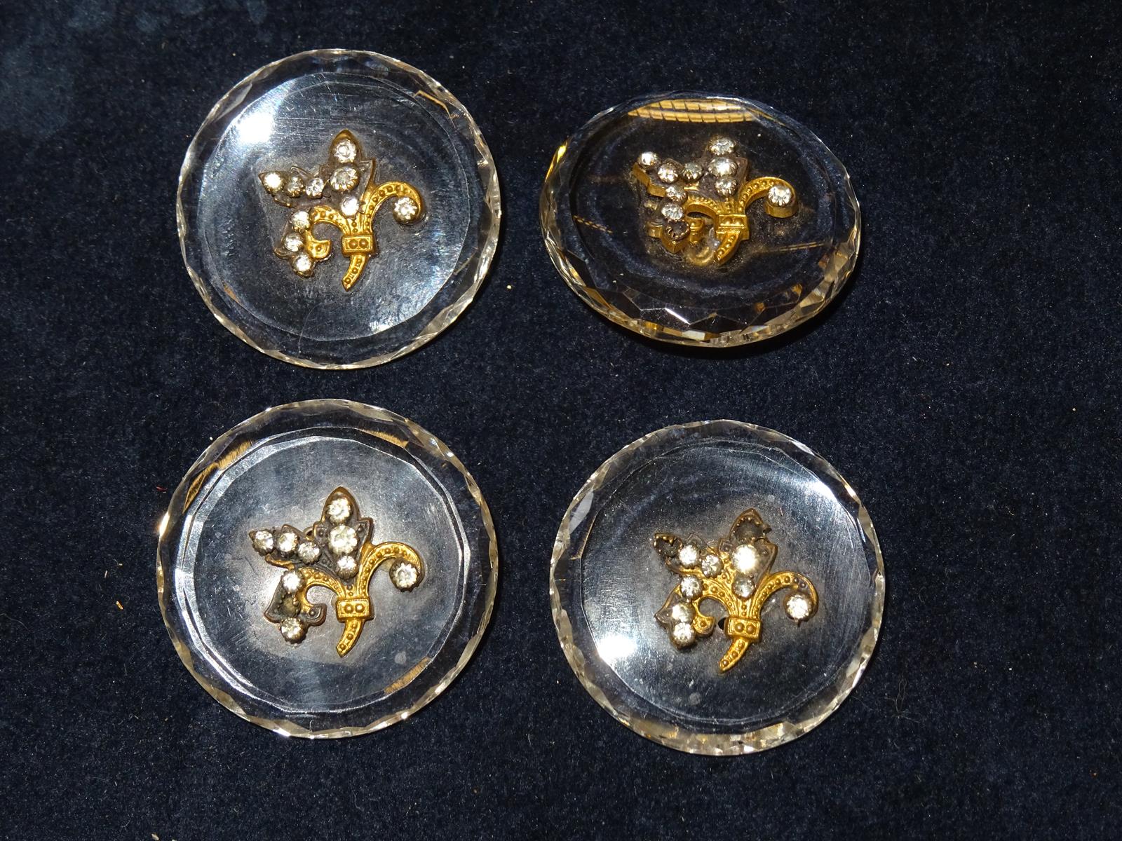 A set of four Napoleon III cut crystal glass buttons, decorated with a gilt metal and paste set - Image 2 of 4