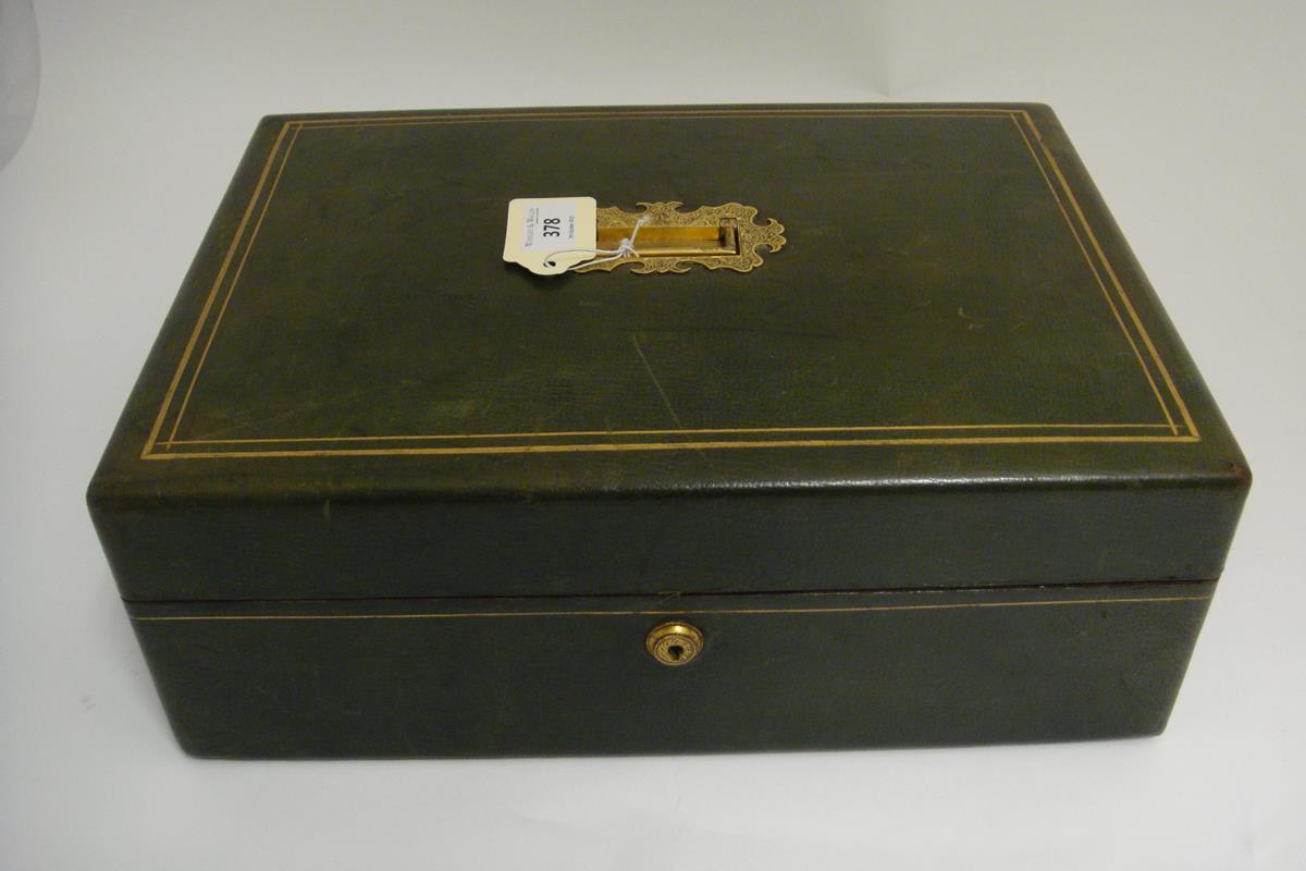 A mid Victorian green leather writing and document box by Asprey, with gilt line decoration, the lid - Image 3 of 17