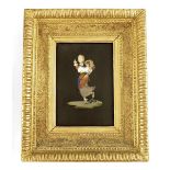 A pair of late 19th century Italian pietra dura plaques, depicting a man dancing and a woman with