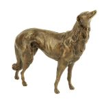 A French Art Deco bronze model of a borzoi, 21.5cm high, 23.8cm long.