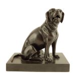 A Victorian bronze card holder, modelled as a seated labrador with an articulated jaw, 13.2cm high.