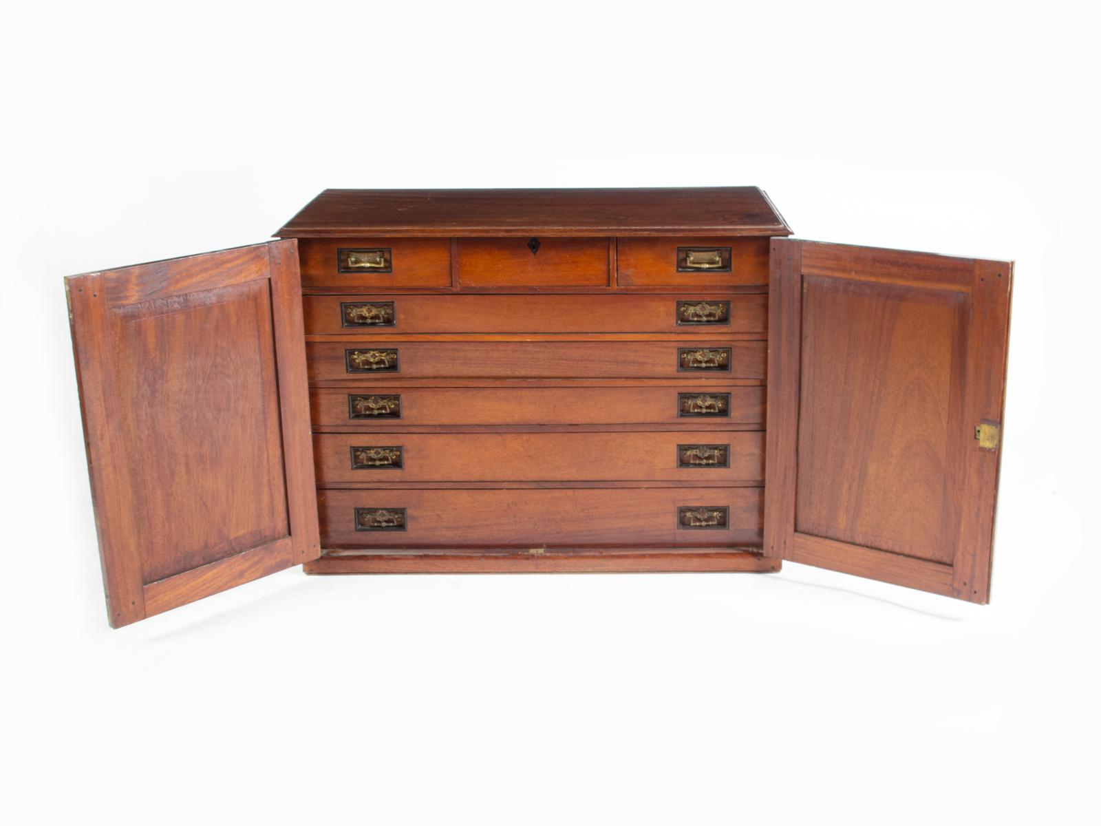 An Iroko wood  print/drawing chest with Urushi lacquer BL monogram, made for Bernard Leach (to his - Image 2 of 4