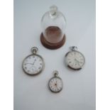 A sterling silver open-faced pocket watch, the white and pale pink enamelled dial with black