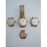 A miscellaneous collection of four gold-plated wristwatches, three lacking straps (4)