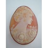 A 20th century cameo brooch, the shell carved with the profile of a lady, mounted in a 9ct gold