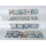 A quantity of 18th and 19th century tin glazed tiles with predominantly blue and white painted