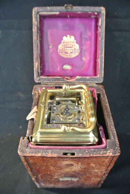 A French brass carriage clock set in a gorge case with 8 day striking movement on a bell by - Image 2 of 2
