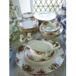 A quantity of Royal Albert Old Country Roses pattern dinner wares comprising an oval meat plate,