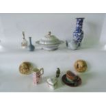 A quantity of 19th century and other ceramics including a Victorian majolica tea cup and saucer with