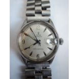 A gentleman's stainless steel wristwatch, Rolex Tudor Prince Oysterdate, the silvered dial with