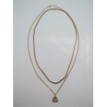 A 9ct gold herringbone necklace, 6g; and a 9ct gold pendant, of triangular form, centred with a