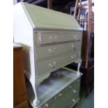 An Edwardian mahogany bureau in the Georgian style with later painted finish, the fall front