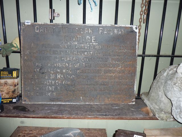 An old cast iron Great Western Railway notice of rectangular form with raised lettering, 72 cm x