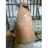 An old terracotta rhubarb forcer of usual conical form with associated lid (some damage)