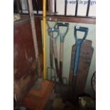 A small collection of mainly contemporary long handled gardening tools, etc