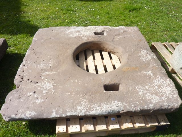 An old, possibly ancient, penant stone well top/surround, the rectangular slab 168 cm x 155 cm