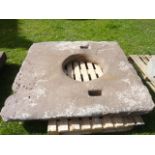 An old, possibly ancient, penant stone well top/surround, the rectangular slab 168 cm x 155 cm