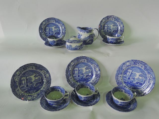 A collection of Spode Italian pattern blue and white printed tea wares comprising milk jug,