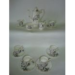 A collection of Royal Albert Queen's Messenger pattern coffee wares comprising coffee pot, cream