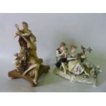 An early 20th century Austrian figure group of classical figures with a male character untying a