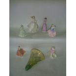 A collection of six Coalport figures of ladies comprising Young Love, High Style, Rosamund, May