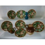 A collection of 19th century majolica dessert wares with moulded and painted floral and leaf