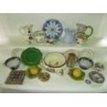A collection of 19th century ceramics including an ironstone china jug of octagonal form with