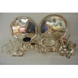 A selection of plated wares to include a drinks tray of circular form by Walker & Hall of Sheffield,