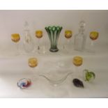 A collection of glassware to include a cameo cut clear glass vase of tapering cylindrical form