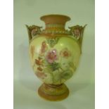 A large late 19th century Royal Worcester exhibition quality two handled vase with panels to the