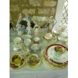 A collection of continental and other decorative ceramics including a 19th century ceramic framed