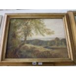 A pair of 19th century oil paintings on canvas of extensive river landscapes with agricultural