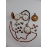 Four gold-plated pocket watches, two by "Thos Russel & Son, Liverpool"; a copper curb-link chain;