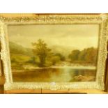 A 19th century oil painting on canvas of a Welsh river scene with distant mountains, signed bottom