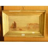 Two 19th century oil paintings on board of coastal scenes with fishing and other vessels, one signed