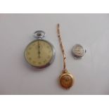 A 14ct gold open-faced pocket watch, Hallmark, the gilt dial with black Arabic numerals, attached