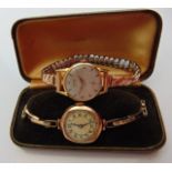 A lady's 9ct rose gold wristwatch, with mother-of-pearl chapter ring and black Arabic numerals, on a