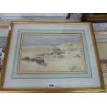 An early 20th century watercolour of a coastal scene with sand dunes, signed bottom left M S Day, 22