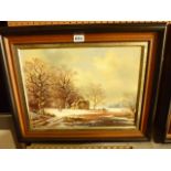 A pair of continental oil paintings on board of winter landscapes in the 19th century manner with