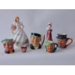 Two Royal Doulton figures - Joanne HN3422, and Sophie HN2833,  three Royal Doulton character jugs of