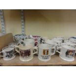 A quantity of drink related ceramics including Taunton Cider two handled mugs, Farmer's Arms two