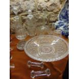 A collection of 19th century and other glassware including a circular pressed glass dish with shaped