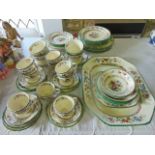 A quantity of Spode Chinese Rose pattern dinner and tea wares including a rectangular meat plate,