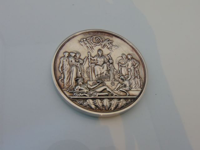 A heavy white metal Victorian commemorative medal with relief profile portrait of The Queen to one - Image 2 of 2