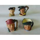 A collection of four large Royal Doulton Character Jugs - Lumber Jack D6610, Monty D6202, Pied Piper