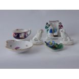 A collection of 19th century ceramics including a pair of small Staffordshire figures of seated